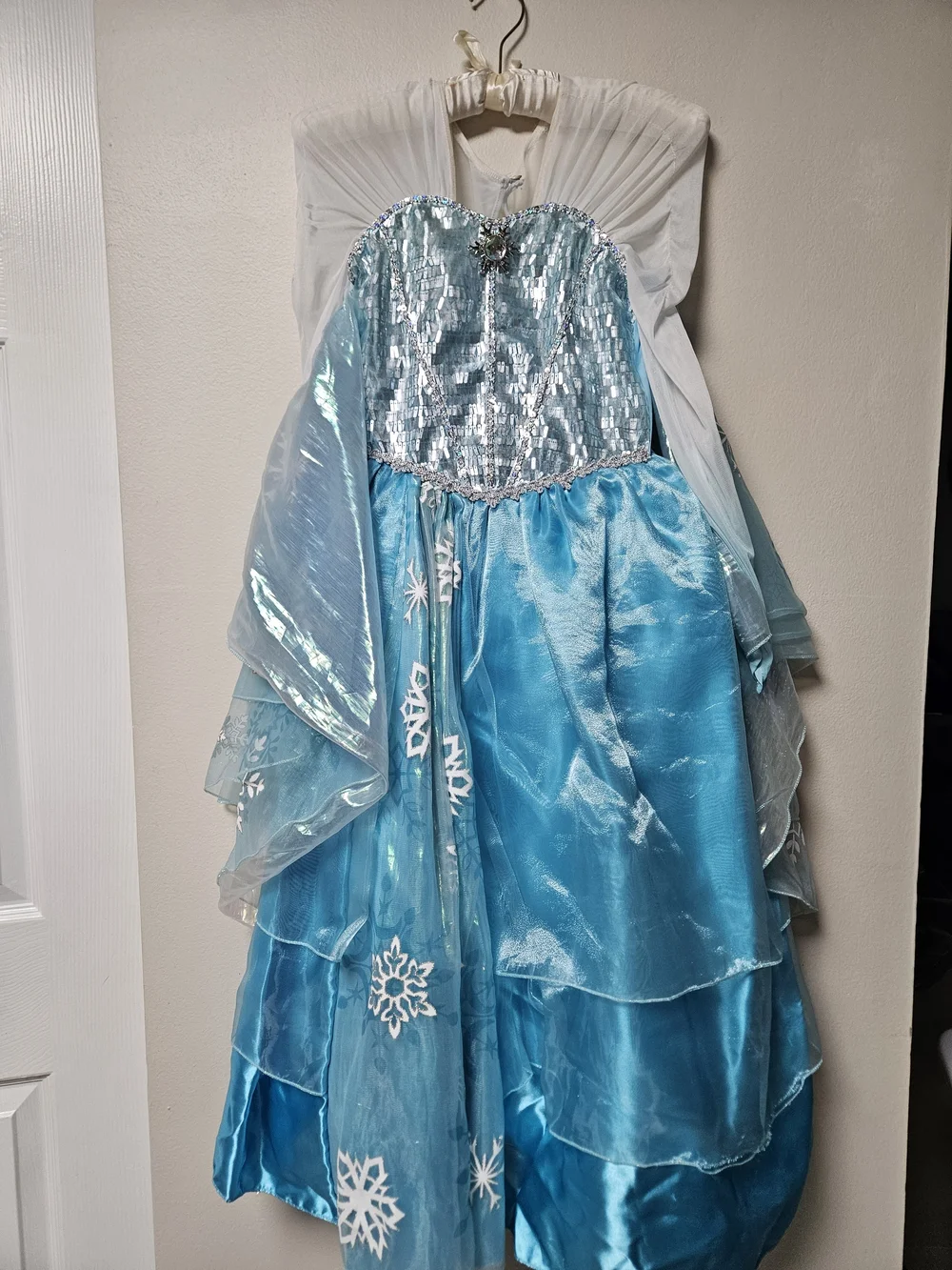 Disney Frozen Elsa Girls 7/8 Princess Costume Dress Blue Snowflake Wig Tiara